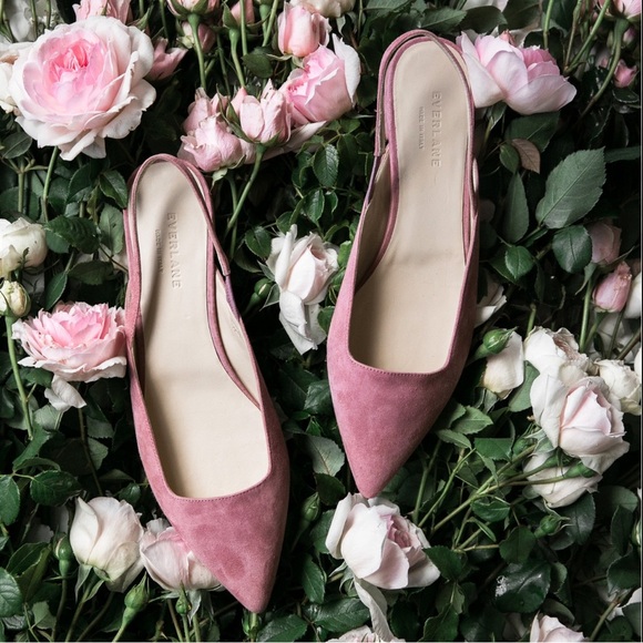 Everlane Editor Slingback Flats Pink Suede Pointed Toe Size 8